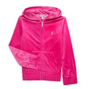 Juicy Couture Kids Velour Hoodie, Hot Pink, Polyester, Y2K Zip Up Loungewear
